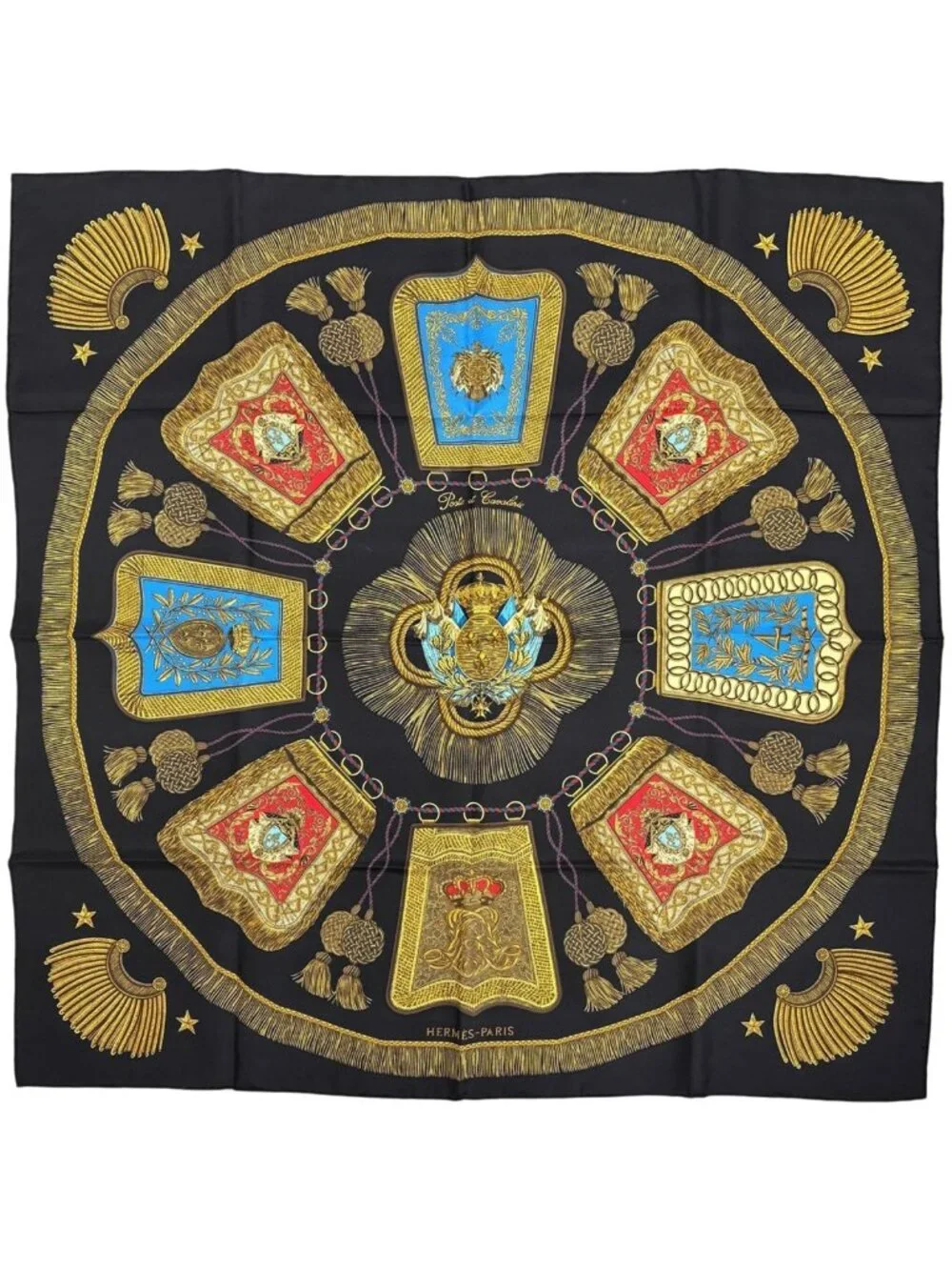 Hermes Carre 90 Poste Et Cavalerie Saber Decorative Bag Scarf Silk Black